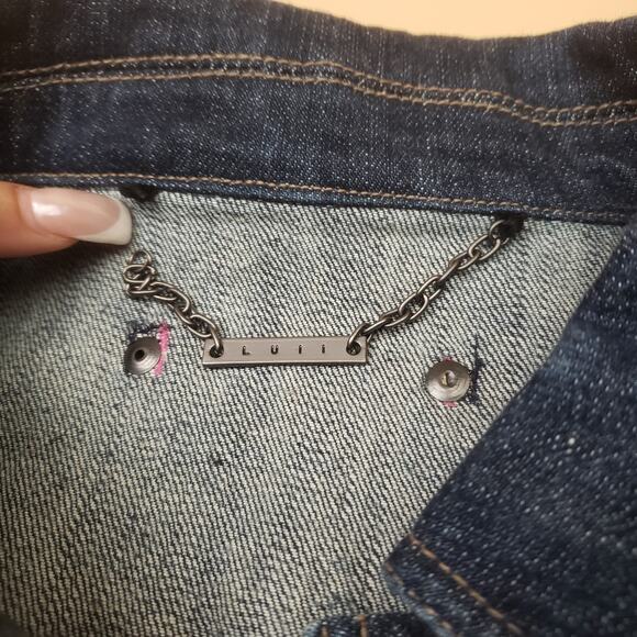 Luii Anthropologie Womens Denim Jacket Big Buttons Cargo Pockets Size Medium - Picture 8 of 10